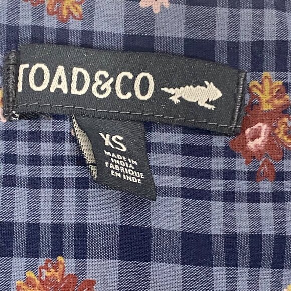 Toad & Co Womens XS Blue Plaid Floral Embroidered 3/4 Sleeve Blouse 100% Cotton - Picture 4 of 11